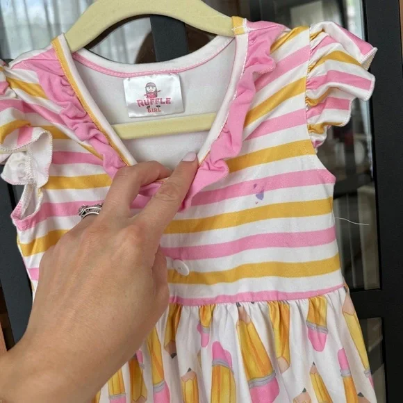 Back to school pencil dress toddler girl ruffles stripes play craft swing - Picture 5 of 6